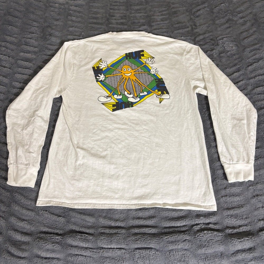 HUF Worldwide Mens Large White Long Sleeve Octopus Graphic Skater T-Shirt
